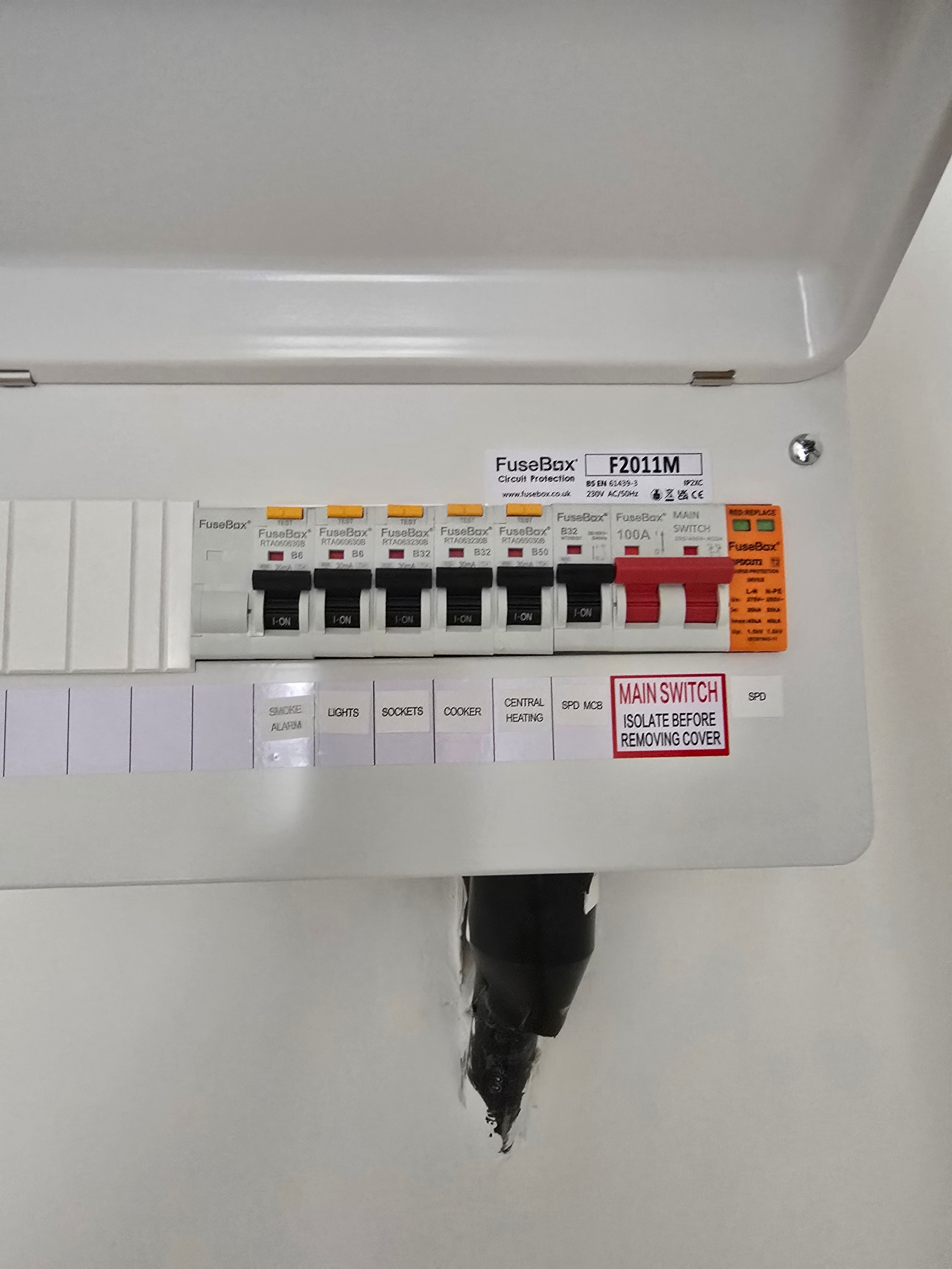 FuseBox consumer unit with labelled circuit breakers